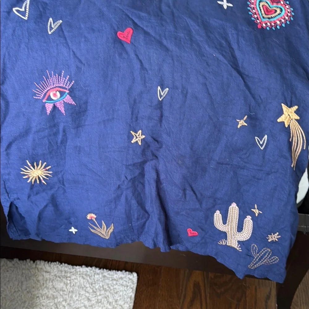 Johnny Was Dark Blue Embroidered Midi Dress - Picture 4 of 6